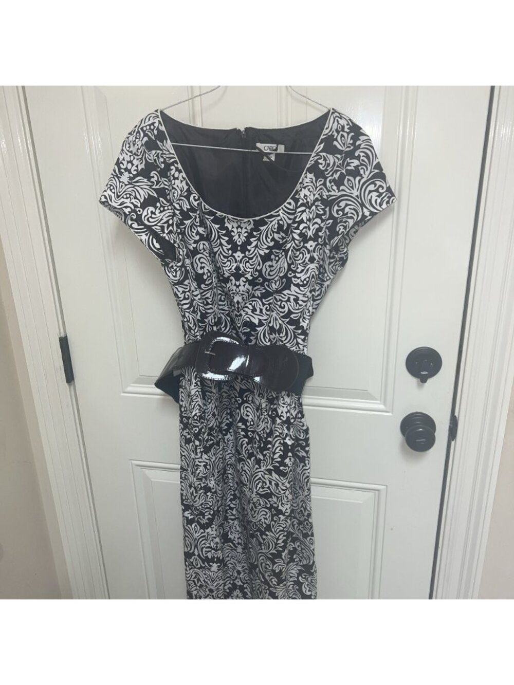 Cato Sheath Dress Womens 12 White Floral Pleated Knee Length Pockets Cap Sleeve